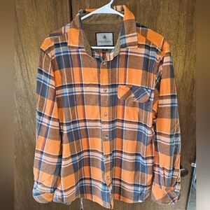 Legendary Whitetails Mens Buck Camp Orange and Blue Plaid Shirt Flannel | Medium